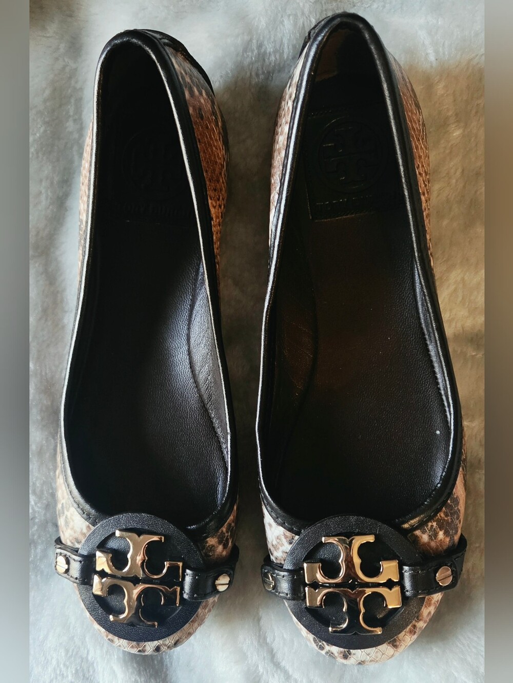 Tory Burch Leopard Print Leather Ballet Flats - Black & Brown